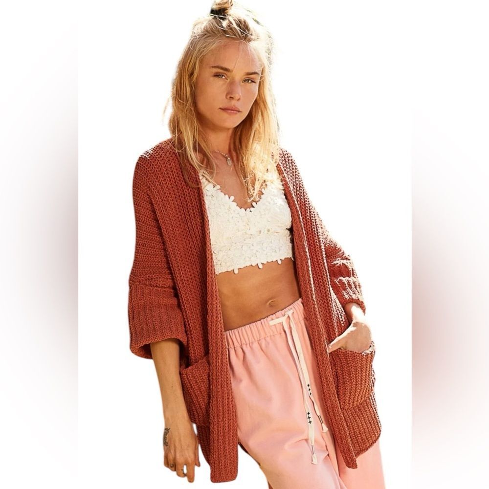 POL Knit Cardigan Open Front Sweater With Pockets Womens Size Small Blush Pink